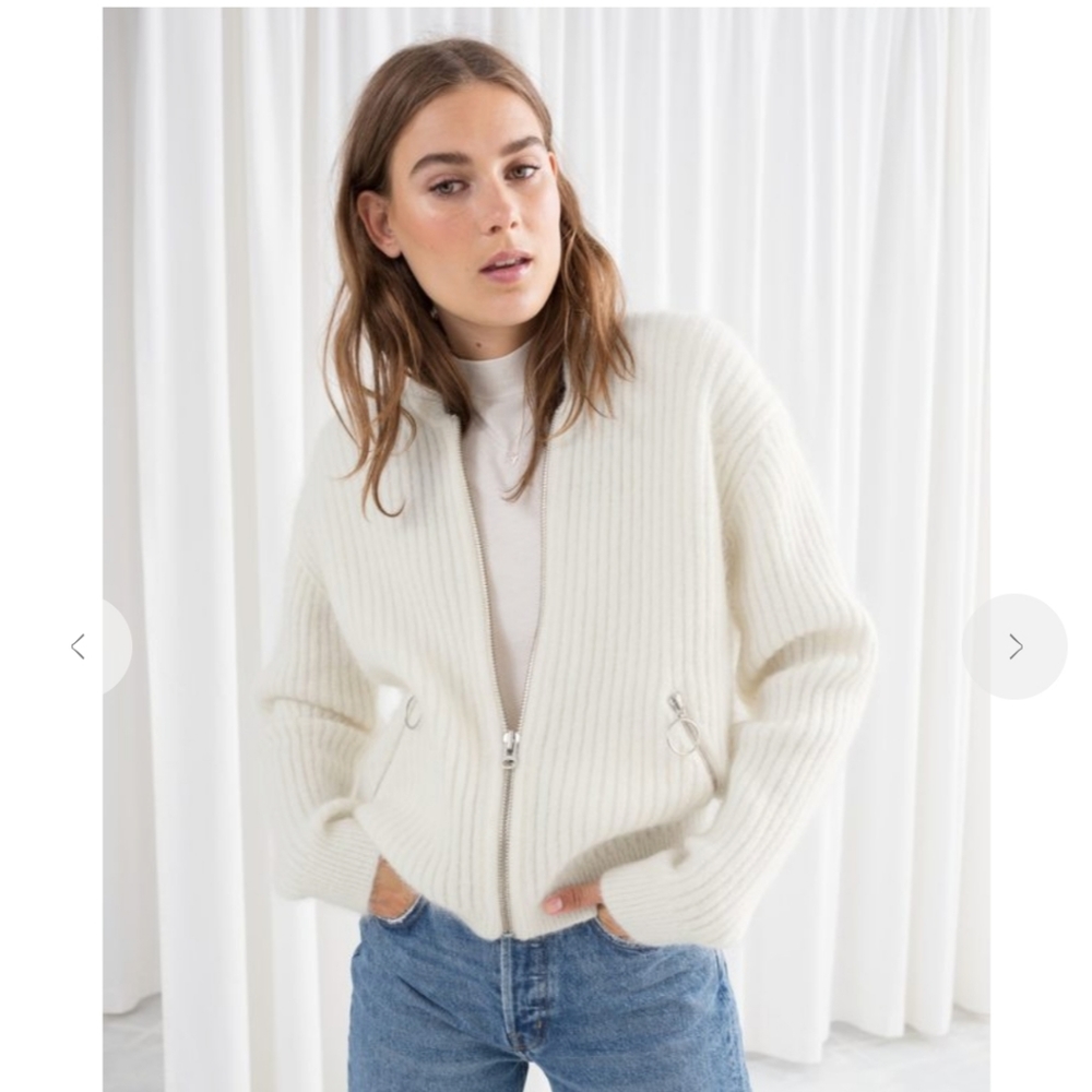 & Other Stories Cream Ribbed Cardigan